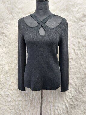 DKNY Women's Black Crisscross Front Strap Sweater Size L